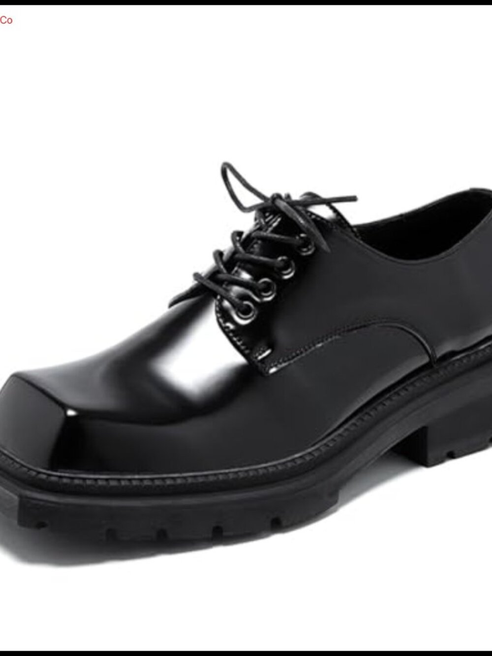 Men's Patent Leather Oxford Shoes Square Toe Lug Sole Lace Up Dress